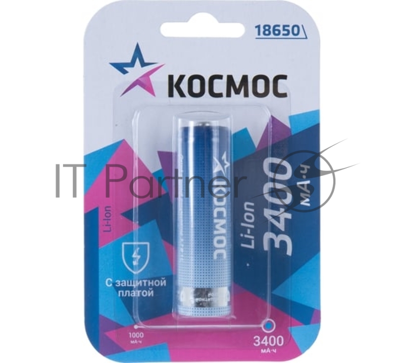 Аккумулятор Li-ion 18650 3400мА.ч с защитой (блист.1шт) Космос KOC18650Li-ion34PBL1