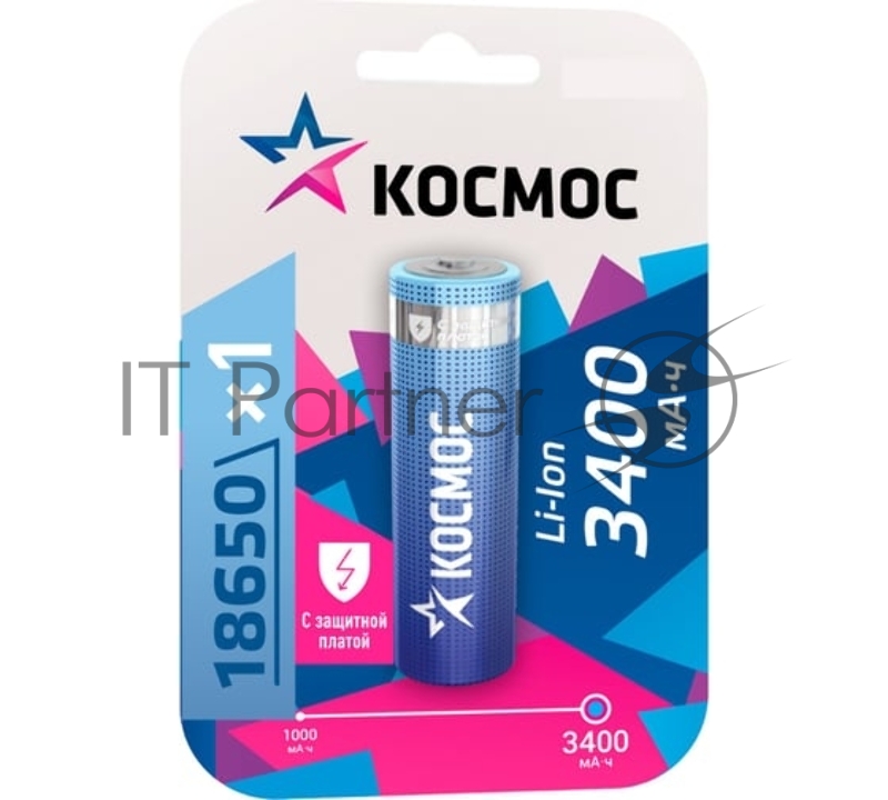Аккумулятор Li-ion 18650 3400мА.ч с защитой (блист.1шт) Космос KOC18650Li-ion34PBL1
