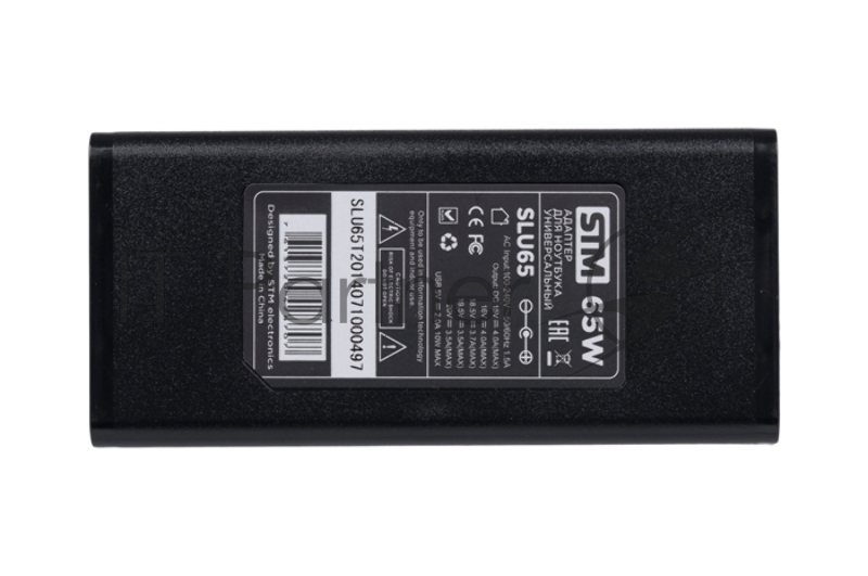 Универсальный адаптер для ноутбуков на 65Ватт Адаптер для ноутбуков STM SLU65, 65W, USB(2.1A), slim design