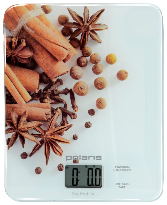 Весы кухонные электронные Polaris PKS0832DG макс.вес:8кг белый/специи