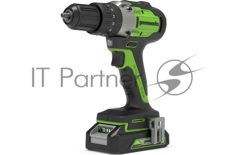 Дрель-шуруповерт аккумуляторная GreenWorks GD24DD60K2, 24V, c 1хАКБ 2 Ач и ЗУ в кейсе (3704107UA)