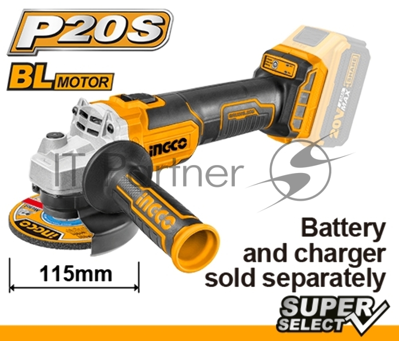 Аккумуляторная угловая шлифмашина Li-Ion Ingco CAGLI201158