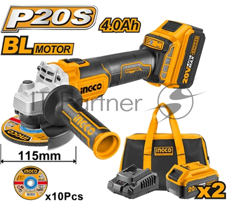 Аккумуляторная угловая шлифмашина Li-Ion Ingco CAGLI2011582