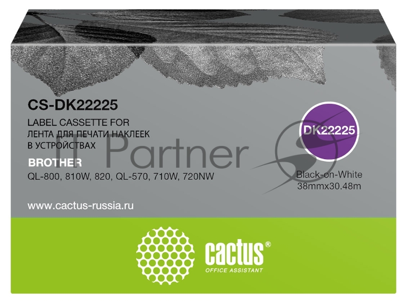 Картридж ленточный Cactus CS-DK22225 DK-22225 черный для Brother QL-800, 810W, 820, QL-570, 710W, 720NW