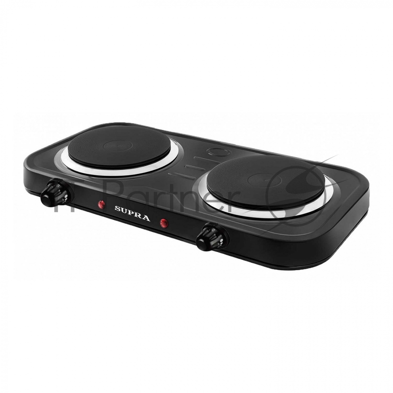 Электроплитка двухконфорочная SUPRA HS-292. Мощность каждой конфорки - 1000 Вт диаметр конфорки – 15,5 см плавное регулирование температуры конфорки световая индикация эмалевое покрытие корпусацвет:черный)