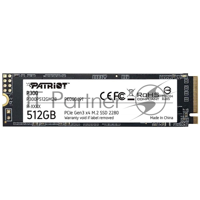 Накопитель SSD Patriot M.2 Patriot 512Gb P300 <P300P512GM28> (PCI-E 3.0 x4, up to 1700/1200MBs, 260000 IOPs, 3D QLC, SMI2263XT, TBW 160Tb, 22х80mm)