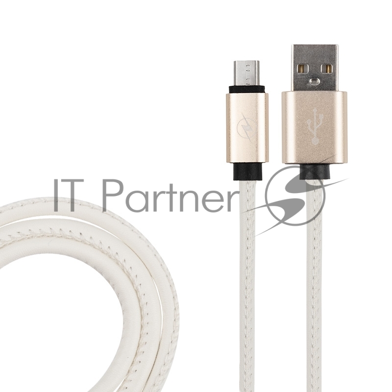 Кабель micro USB, белый эко-кожа, 1 метр REXANT