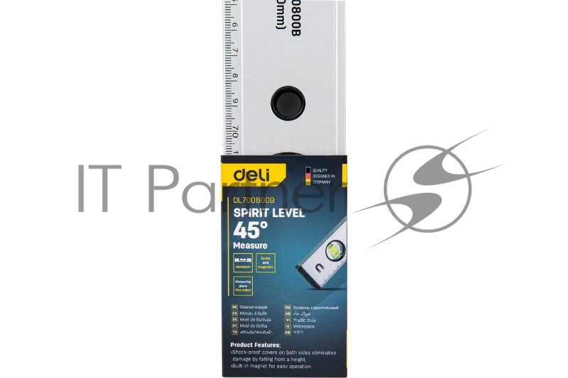 Строительный уровень Deli DL700800B 800мм Алюминиевый сплав. Мягкая резина на обоих концах. Магнит для удобства эксплуатации.