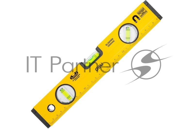 Строительный уровень Deli DL290300 300мм Алюминиевый сплав. Мягкая резина на обоих концах. Магнит для удобства эксплуатации. Измерение под углом 45°.