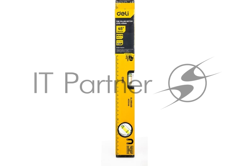 Строительный уровень Deli DL290400 400мм Алюминиевый сплав. Мягкая резина на обоих концах. Магнит для удобства эксплуатации. Измерение под углом 45°.