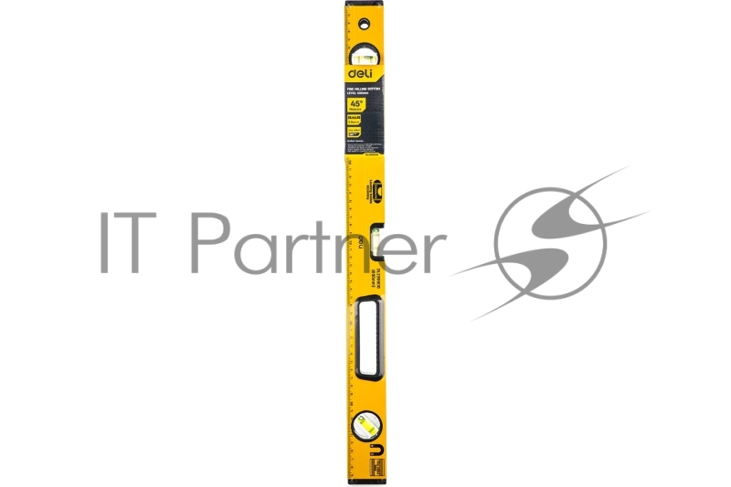 Строительный уровень Deli DL290600 600мм Алюминиевый сплав. Мягкая резина на обоих концах. Магнит для удобства эксплуатации. Измерение под углом 45°.
