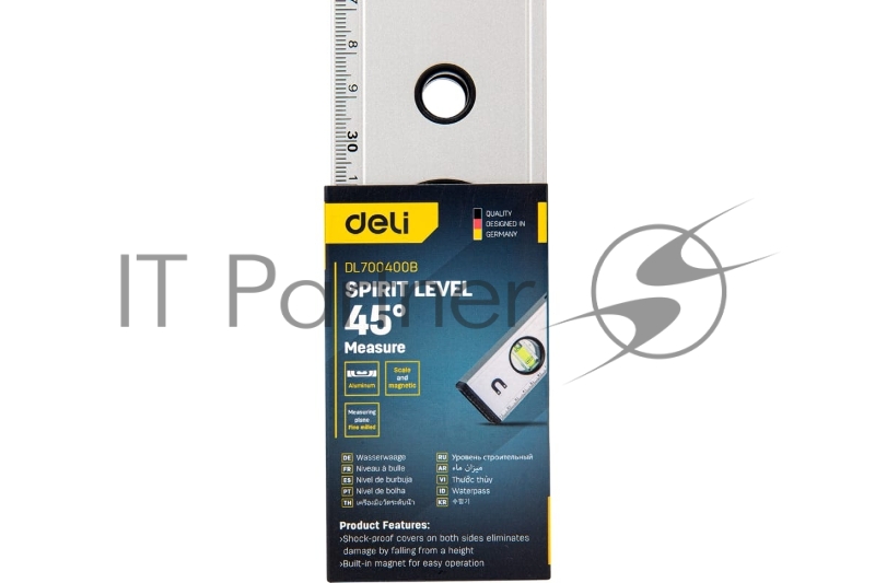 Строительный уровень Deli DL700400B 400мм Алюминиевый сплав. Мягкая резина на обоих концах. Магнит для удобства эксплуатации.