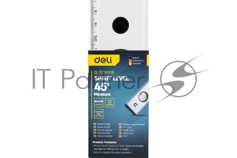 Строительный уровень Deli DL700600B 600мм Алюминиевый сплав. Мягкая резина на обоих концах. Магнит для удобства эксплуатации.