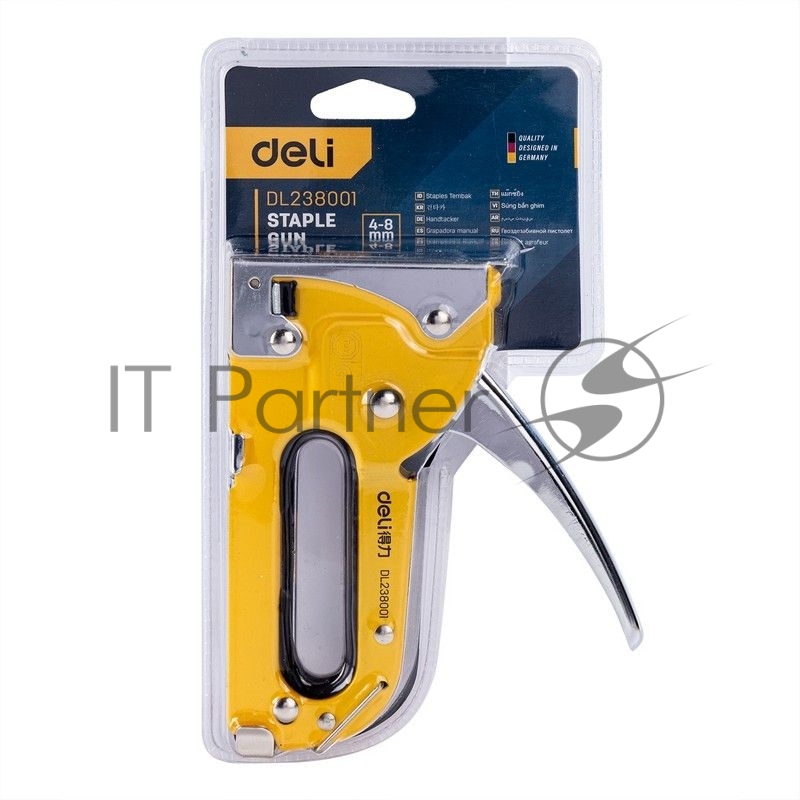 Мебельный степлер Deli DL238001 4-8мм. Полностью стальная конструкция.