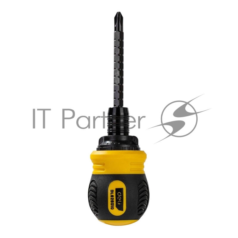 Двухсторонняя отвертка с трещеткой Deli DL626010 PH2+SL6x85мм 6/PH2x85мм. Материал биты: Cr-V. Общая длина: 95-140 мм. Диаметр хвостовика: 6,3 мм.