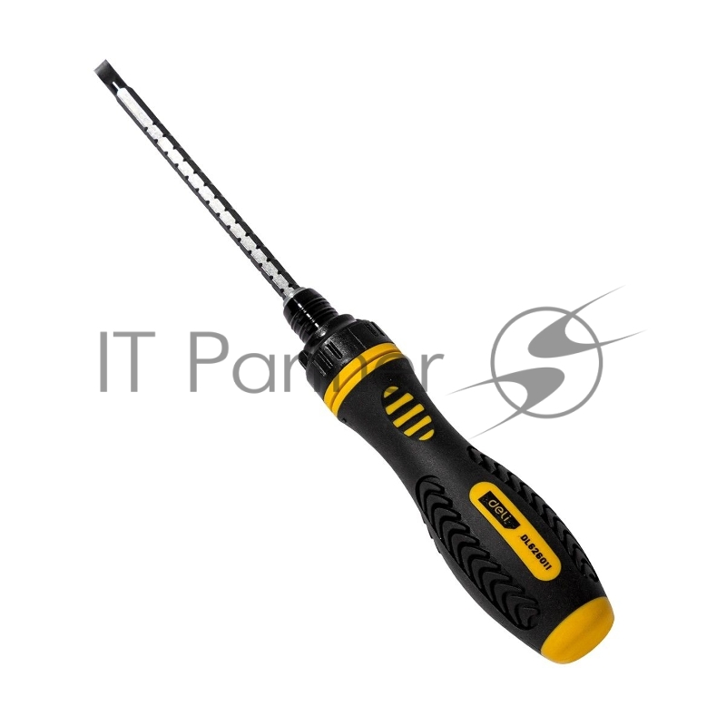 Двухсторонняя отвертка с трещеткой Deli DL626011 PH2+SL6x180мм 6/PH2x180мм. Материал биты: Cr-V. Общая длина: 180-230 мм. Диаметр хвостовика: 6,3 мм.
