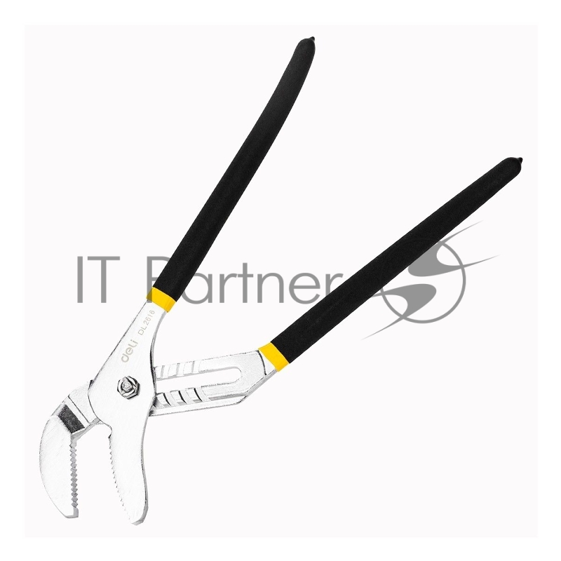 Переставные клещи Deli DL2616 16 Высоко углеродистая сталь. Двухкомпонентная ручка. Применимый диапазон: 15-105 мм. Регулировка в семи положениях: гибкий зажим.