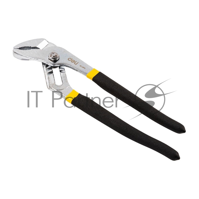 Переставные клещи Deli DL2610 10 Высоко углеродистая сталь. Двухкомпонентная ручка. Применимый диапазон: 8-55 мм. Регулировка в семи положениях: гибкий зажим.