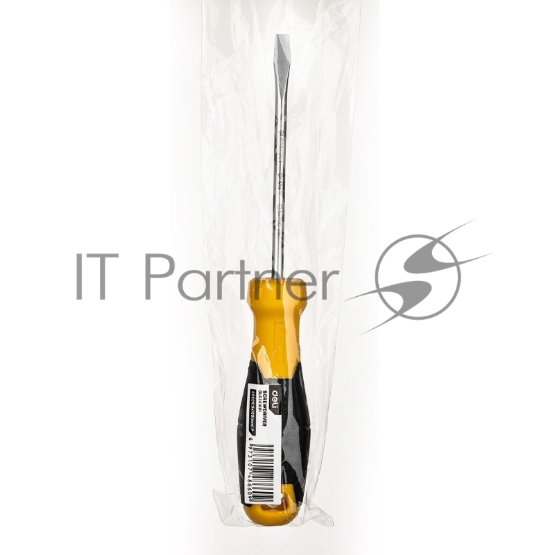 Шлицевая отвертка Deli DL6351001 5х100мм Материал: CR-V. Двухкомпонентная ручка. Хромированная.