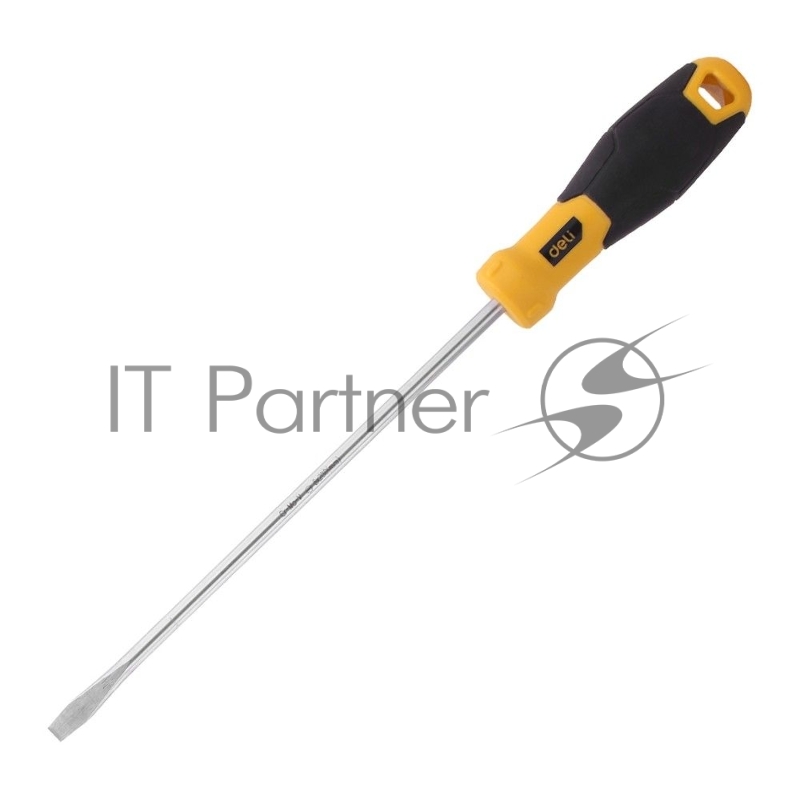 Шлицевая отвертка Deli DL6362001 6х200мм Материал: CR-V. Двухкомпонентная ручка. Хромированная.