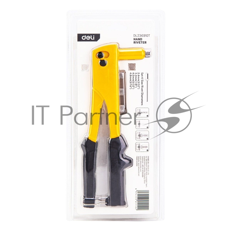 Ручной заклепочник Deli DL236910T 10,5 + 60 шт заклепок Материал: 20Cr. 265 мм. Носовая часть: 2,4–3,2–4,0–4,8 мм.