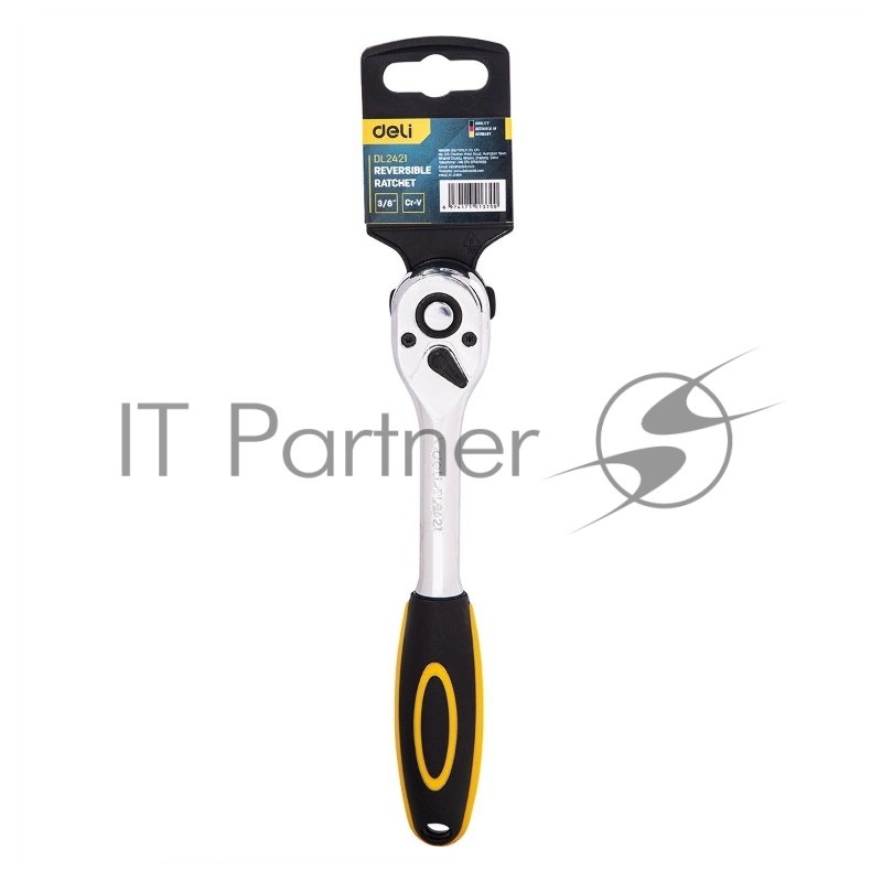 Ключ-трещотка Deli DL2421 3/8 Размер: 200 мм. Двухкомпонентная трещотка, 45 T (зубья), шестерня Cr-Mo, быстросъемная.