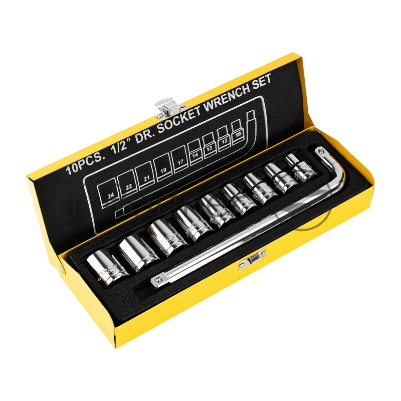 Набор торцевых ключей 10 шт Deli DL2010T Материал: 50BV30. Набор инструментов из 10 шт.:Головка серии 12,5 мм, 9 шт. (10, 12, 13, 14, 17, 19, 21, 22, 24 мм). Металлический кейс.