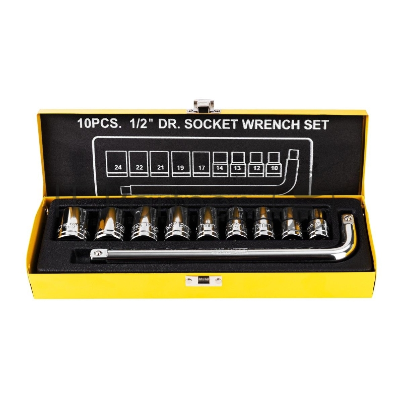 Набор торцевых ключей 10 шт Deli DL2010T Материал: 50BV30. Набор инструментов из 10 шт.:Головка серии 12,5 мм, 9 шт. (10, 12, 13, 14, 17, 19, 21, 22, 24 мм). Металлический кейс.