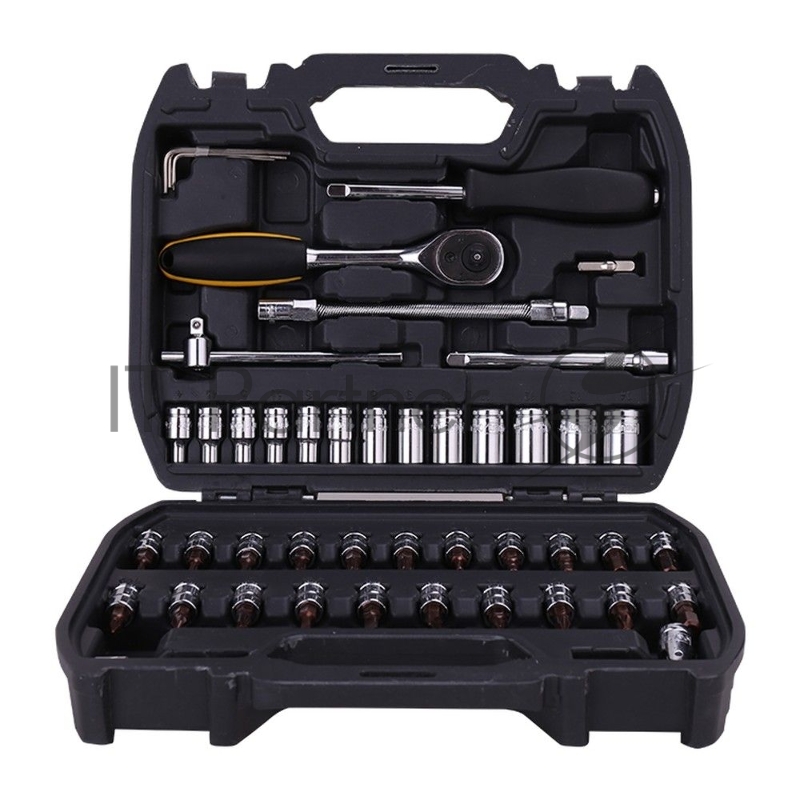 Набор торцевых ключей 46 шт Deli DL1046 1/4 Набор торцевых головок 46 шт. Муфты из стали 50БВ30 Cr-V. Высококачественная пластиковая коробка.