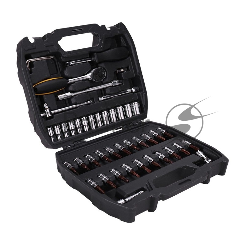 Набор торцевых ключей 46 шт Deli DL1046 1/4 Набор торцевых головок 46 шт. Муфты из стали 50БВ30 Cr-V. Высококачественная пластиковая коробка.