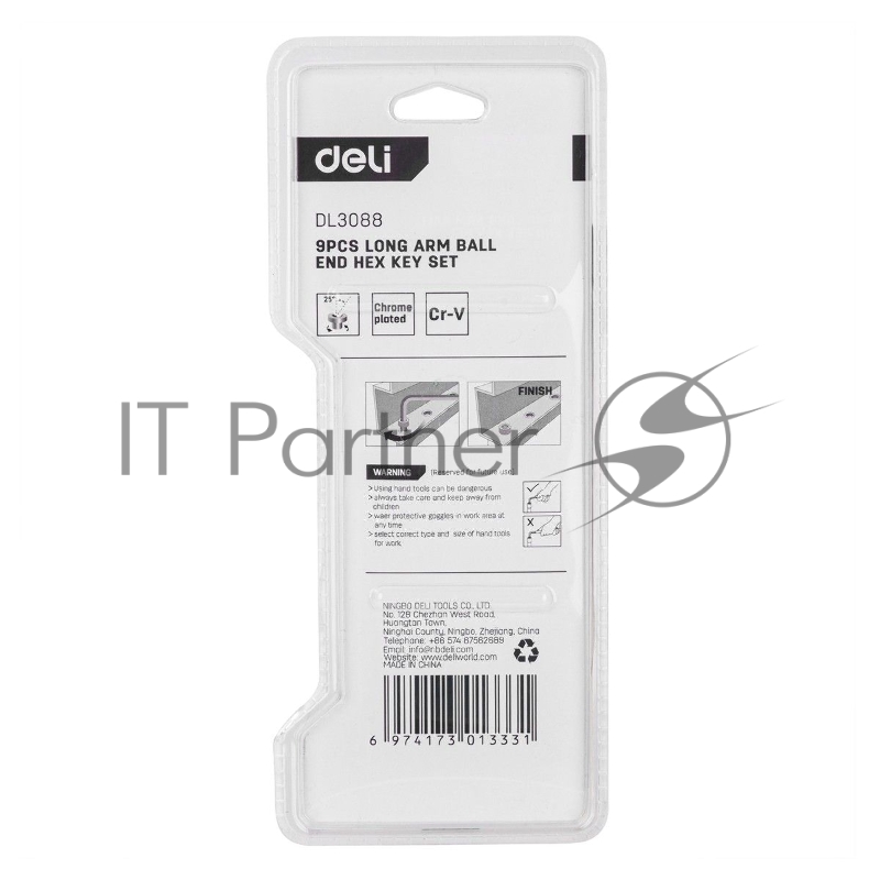 Набор шестигранных ключей с шаром Deli DL3088 9 шт. Размер: 1,5-10 мм. Материал: Cr-V. Шаровой конец. Хромированный.