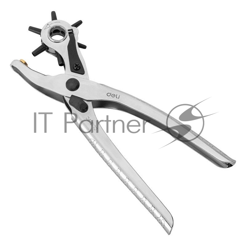 Револьверный дырокол для кожи 6-в-1 Deli DL1919С 9 Размер: 9 дюймов. 2, 2,5, 3, 3,5, 4, 4,5 мм. Формованный пуансон: Cr-V Хромированный.