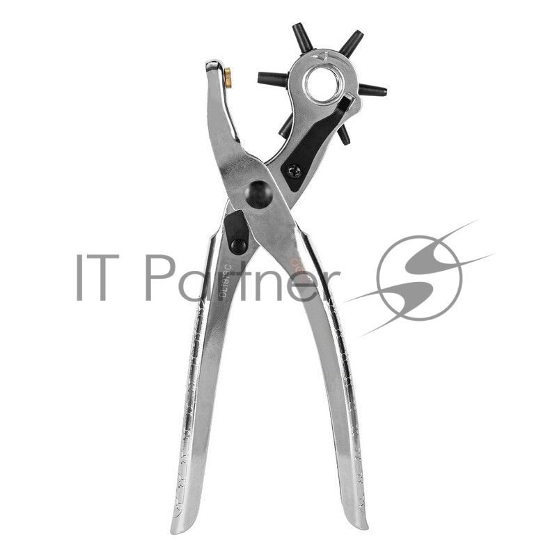 Револьверный дырокол для кожи 6-в-1 Deli DL1919С 9 Размер: 9 дюймов. 2, 2,5, 3, 3,5, 4, 4,5 мм. Формованный пуансон: Cr-V Хромированный.