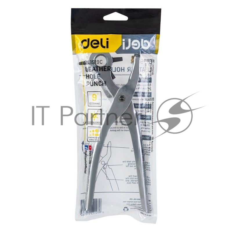 Револьверный дырокол для кожи 6-в-1 Deli DL1919С 9 Размер: 9 дюймов. 2, 2,5, 3, 3,5, 4, 4,5 мм. Формованный пуансон: Cr-V Хромированный.