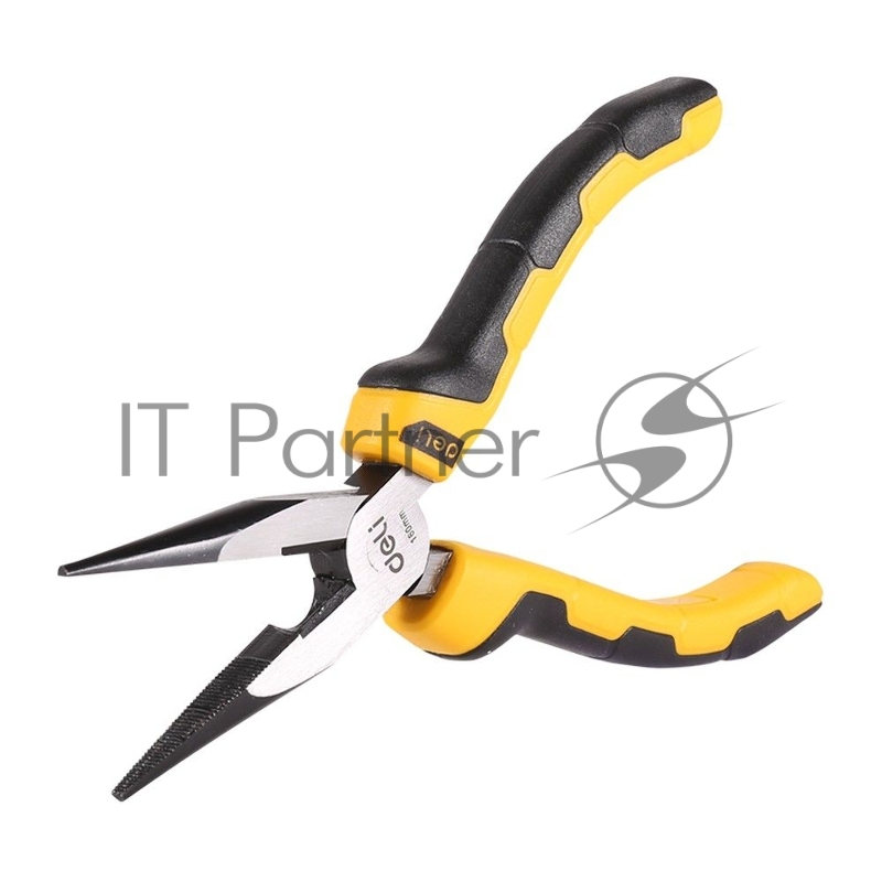 Удлиненные плоскогубцы Deli DL2106 6 Размер: 6 дюймов. Высококачественная углеродистая сталь. Двухкомпонентная ручка. Черная отделка и полировка.