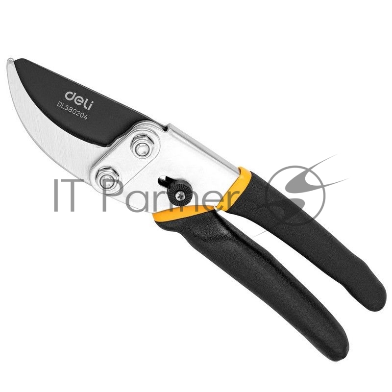Секатор Deli DL580204 Размер 200 мм. Макс диаметр резки 15 мм. Сталь 55С. Термообработанная поверхность. Тефлоновая уплотнённая пластиковая ручка.