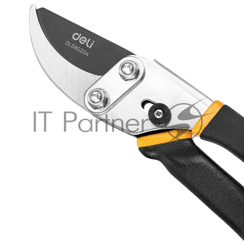 Секатор Deli DL580204 Размер 200 мм. Макс диаметр резки 15 мм. Сталь 55С. Термообработанная поверхность. Тефлоновая уплотнённая пластиковая ручка.