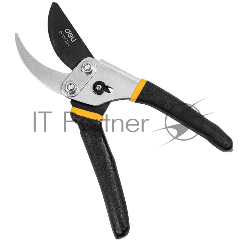 Секатор Deli DL580204 Размер 200 мм. Макс диаметр резки 15 мм. Сталь 55С. Термообработанная поверхность. Тефлоновая уплотнённая пластиковая ручка.