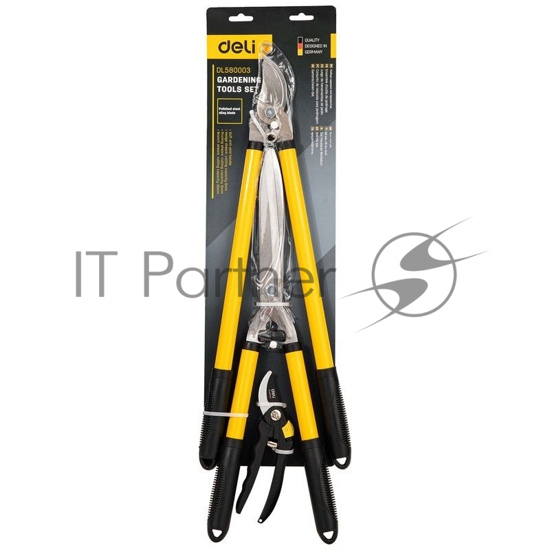 Набор сучкорез, кусторез, секатор Deli DL580003 Набор из трёх предметов. Сталь 55С. Термообработанная поверхность. Ручка с полипропиленновым покрытием.
