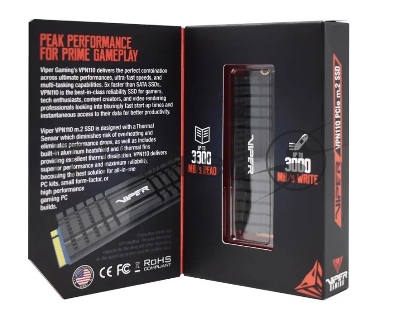 Накопитель SSD M.2 Viper 512Gb VPN110 Series <VPN110-512GM28H> (PCI-E 3.0 x4, up to 3100/2300MBs, 3D NAND, DRAM, TBW 400Tb, 22х80mm, heatsink)