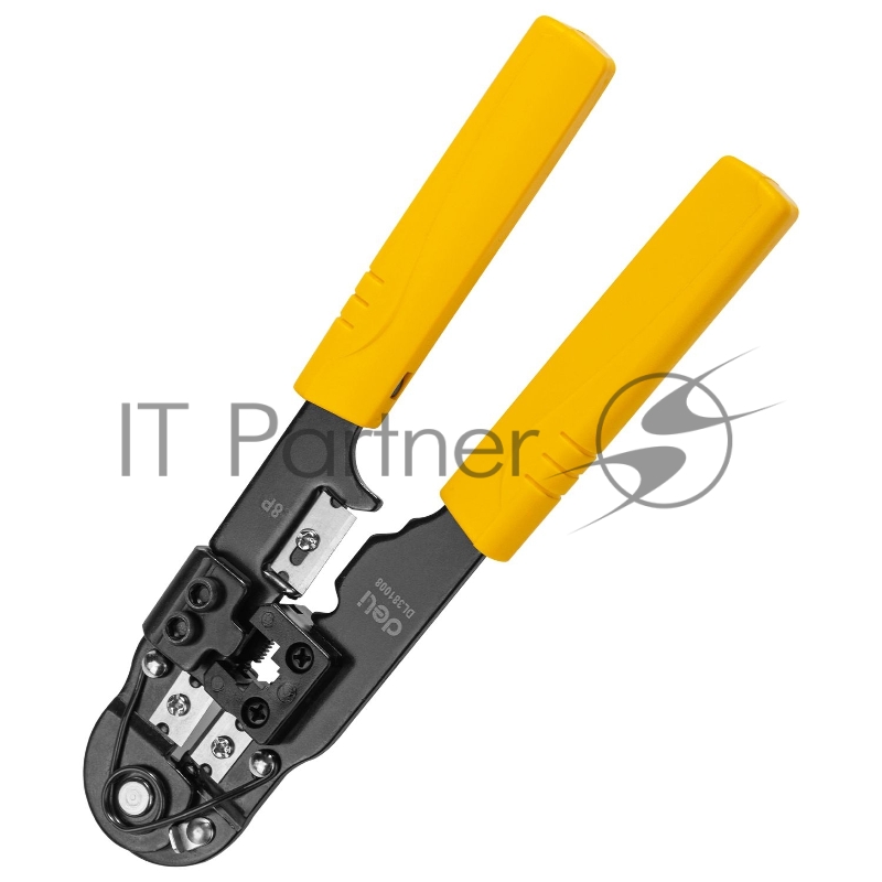 Обжимные клещи Deli DL381008 RJ45 Размер: 205мм. Спецификация обжима: 8P. Холоднокатаный стальной лист с черной отделкой, ручка из ПВХ. Лезвие SK5. Инструмент для зачистки проводов, кусачки и обжимной инструмент 3-в-1.