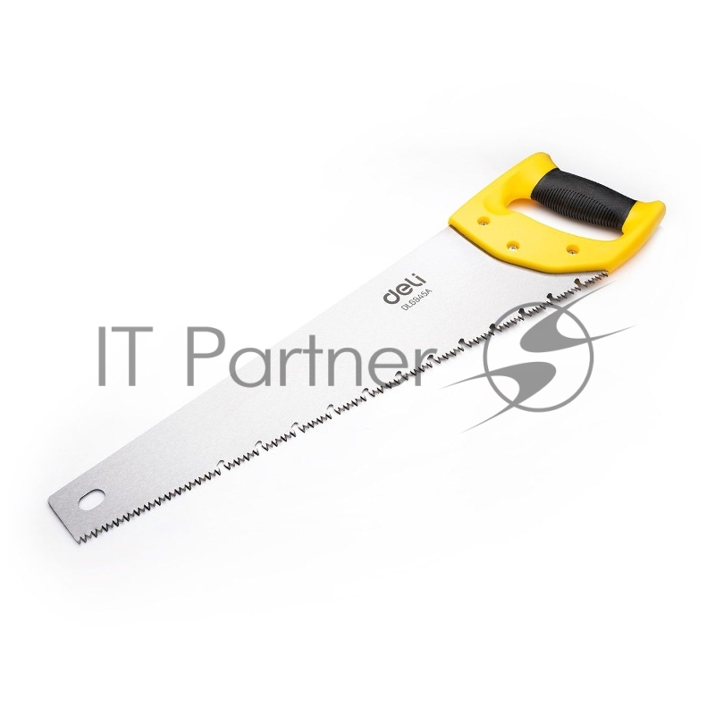 Ножовка по дереву Deli DL6845A 450мм Материал: 65Mn. Термообработанная поверхность. Шлифовка зубов с 3-х сторон. Литая ручка из двухкомпонентного противоударного пластика.