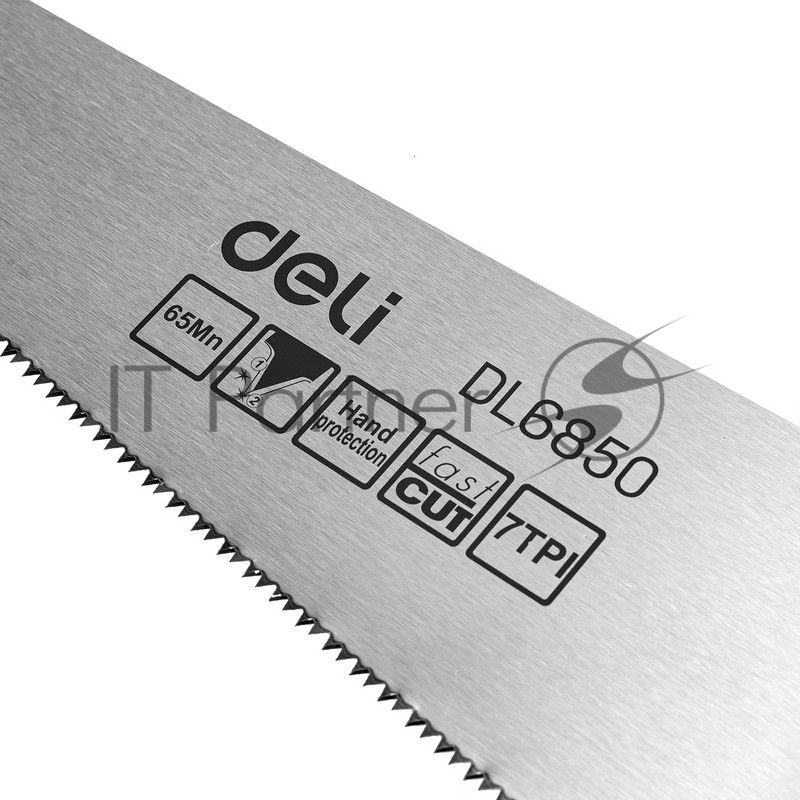 Ножовка по дереву Deli DL6850 500мм Материал: 65Mn. Термообработанная поверхность. Зубья пилы: 7 TPI. Шлифовка зубов с 2-х сторон. Литая ручка из двухкомпонентного противоударного пластика.