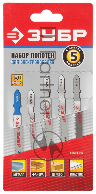 Набор ЗУБР Мастер Полотна для эл/лобзика, по дереву и металлу, T-хвост., 5шт