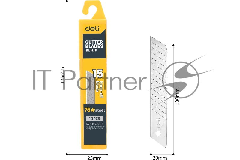 Сменные лезвия для ножа Deli DL-DP 18мм*10шт Сталь 75#. 2-ступенчатое лезвие.