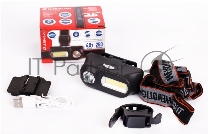 Фонарь велосипедный Ultraflash LED53763 черный 4Вт лам.:светодиод. встроенный аккумулятор (14504)