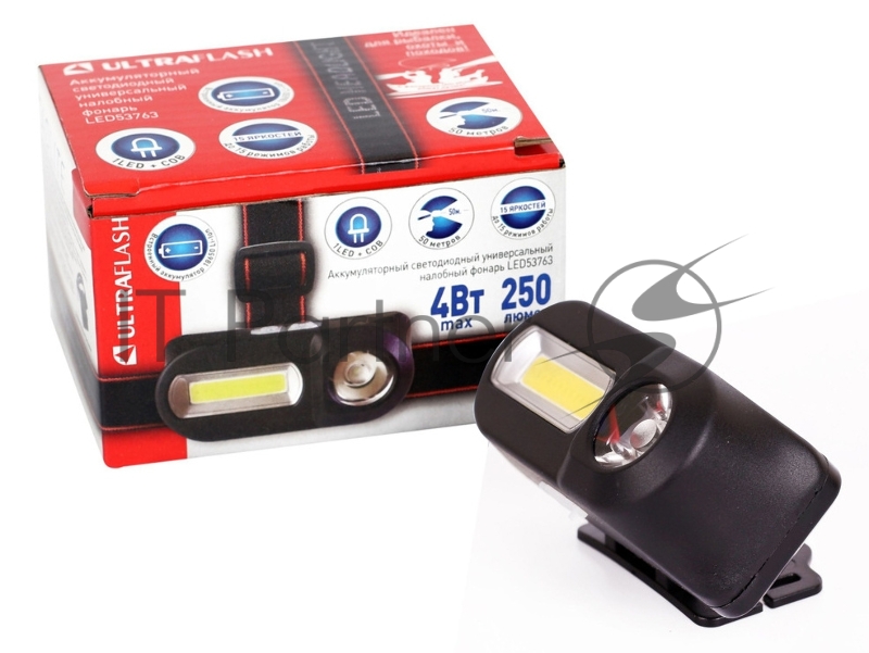 Фонарь велосипедный Ultraflash LED53763 черный 4Вт лам.:светодиод. встроенный аккумулятор (14504)