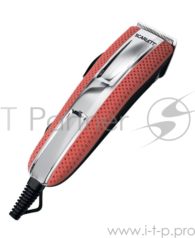 Машинка для стрижки Scarlett SC-HC63C15 красный/серебристый 6Вт (насадок в компл:4шт)