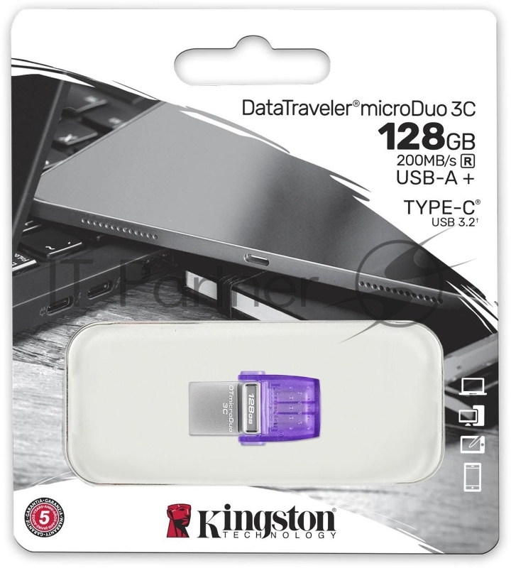 Флеш Диск Kingston 128Gb DataTraveler microDuo 3C DTDUO3CG3/128GB USB3.0 фиолетовый