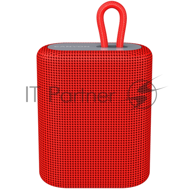 Портативная акустика Canyon Bluetooth Speaker, BT V5.0, BLUETRUM AB5365A, TF card support, Type-C USB port, 1200mAh polymer battery, Red, cable length 0.42m, 114*93*51mm, 0.29kg